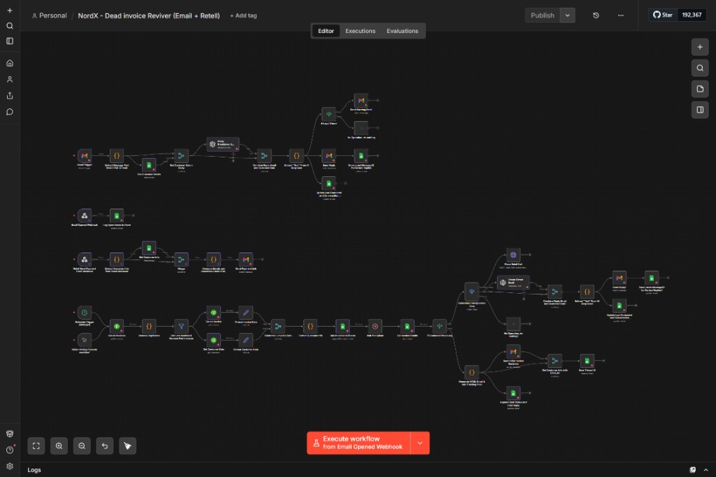 Dead Invoice Reviver — NordX — n8n workflow canvas
